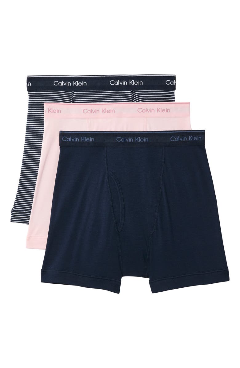 Calvin Klein Classics 3-Pack Cotton Boxer Briefs, Main, color, Horizon Pink/ Strp Shoreline