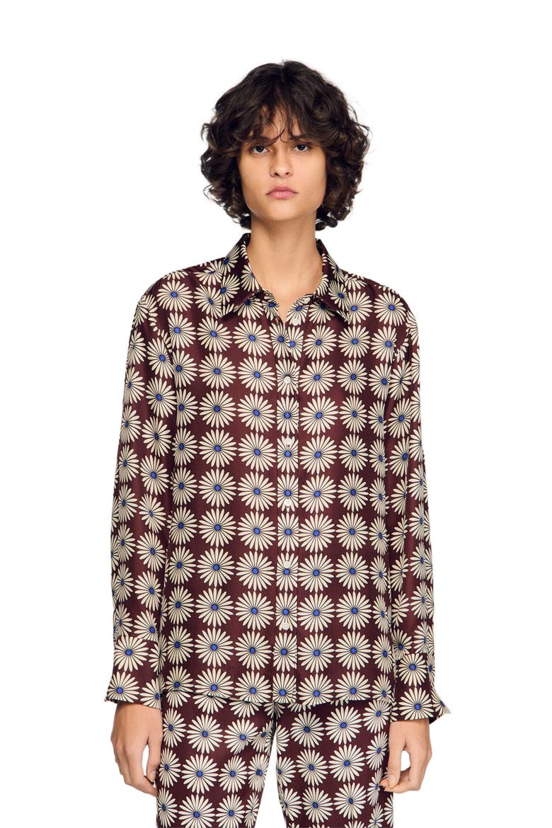 Floral print silk shirt, Main, color, Marron / bleu