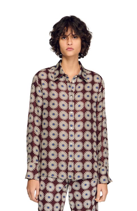 Floral print silk shirt