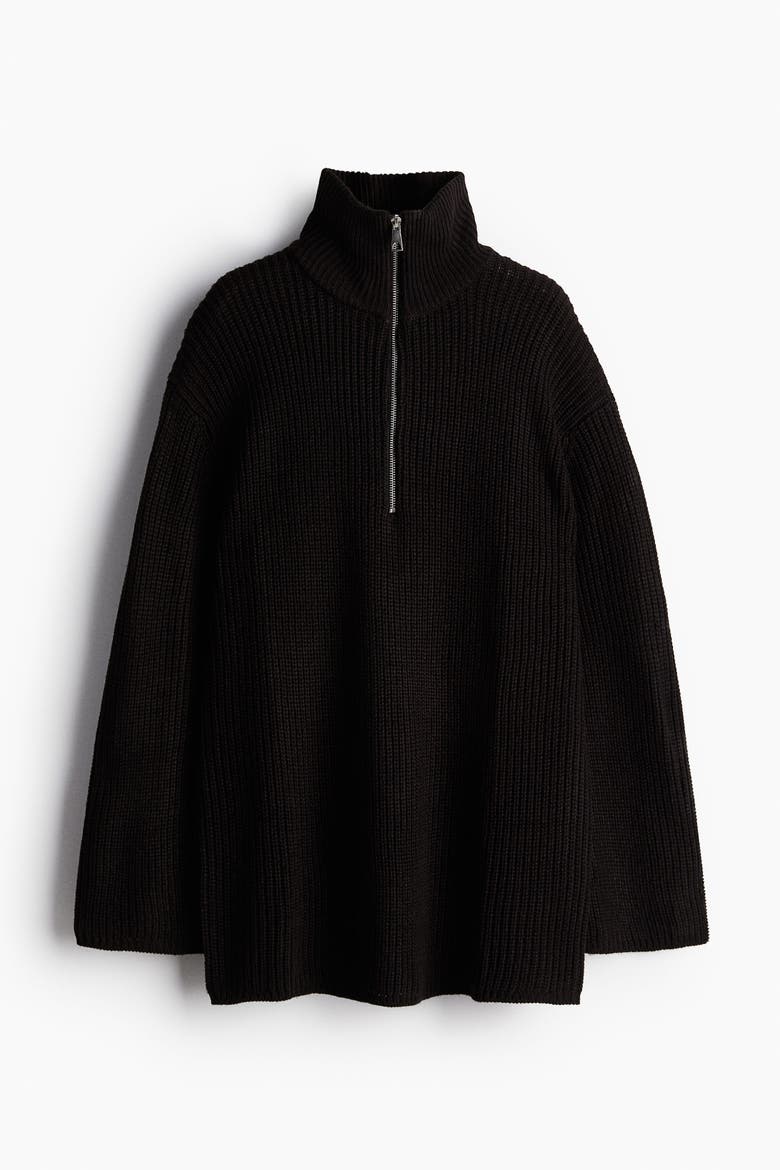 Chunky-knit Zip-top Jumper, Alternate, color, Black