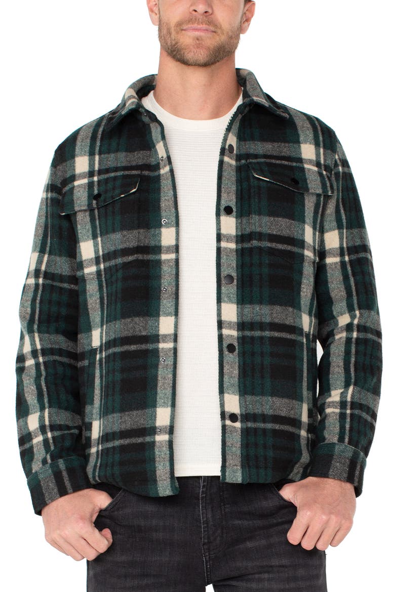 Front Snap Shirt Jacket, Main, color, SPRUCE/ BLACK MULTI