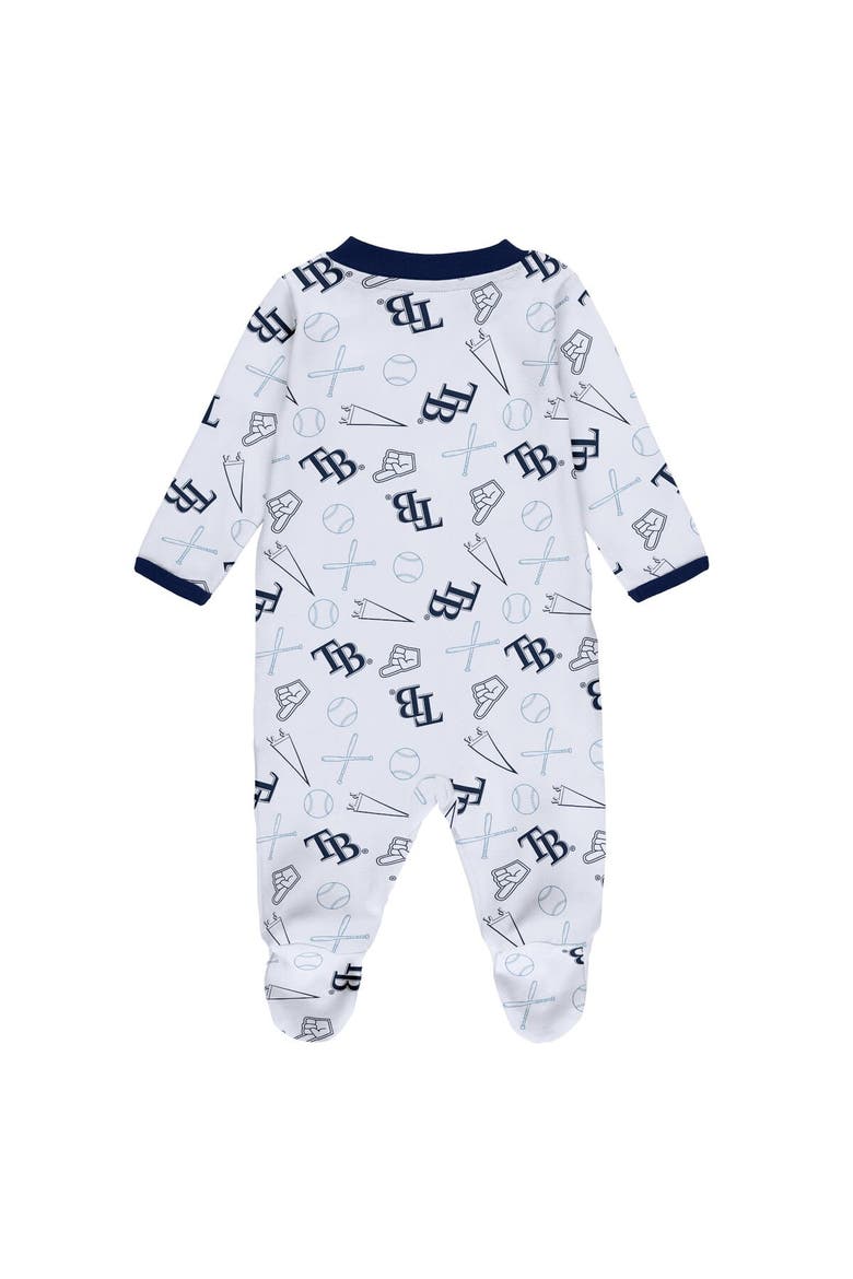 Newborn & Infant WEAR by Erin Andrews White Tampa Bay Rays Sleep & Play Full-Zip Footed Jumper with Bib, Alternate, color, Navy