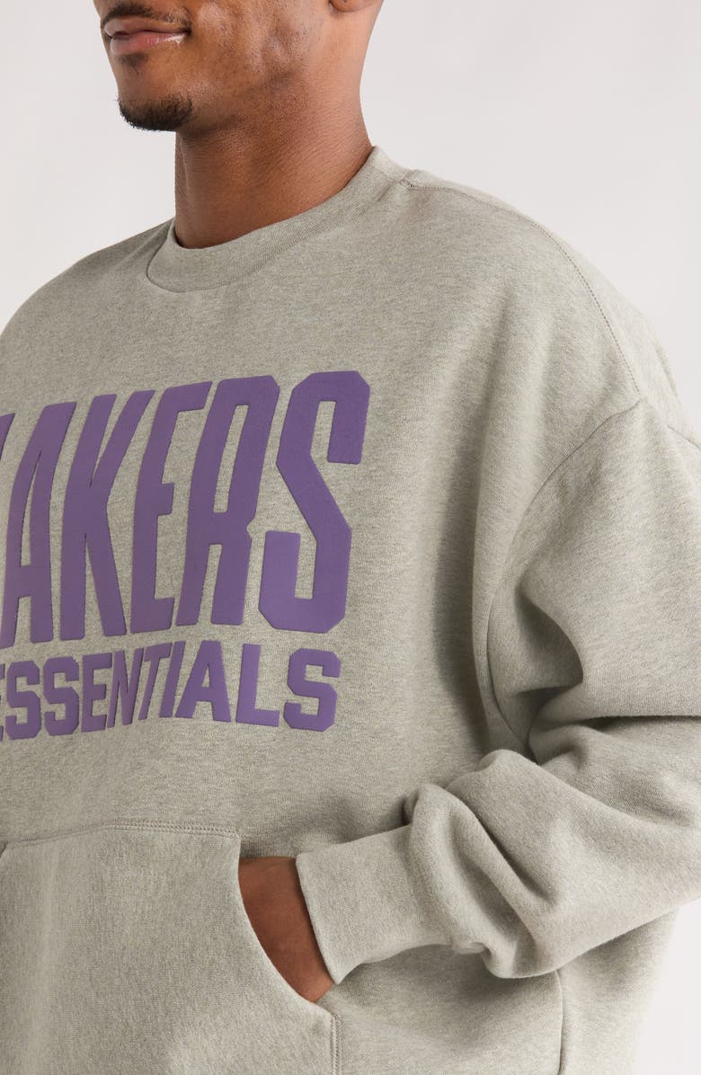 Fear of God Essentials x NBA Lakers Sport Fit Crewneck Sweatshirt, Alternate, color, Concrete Heather