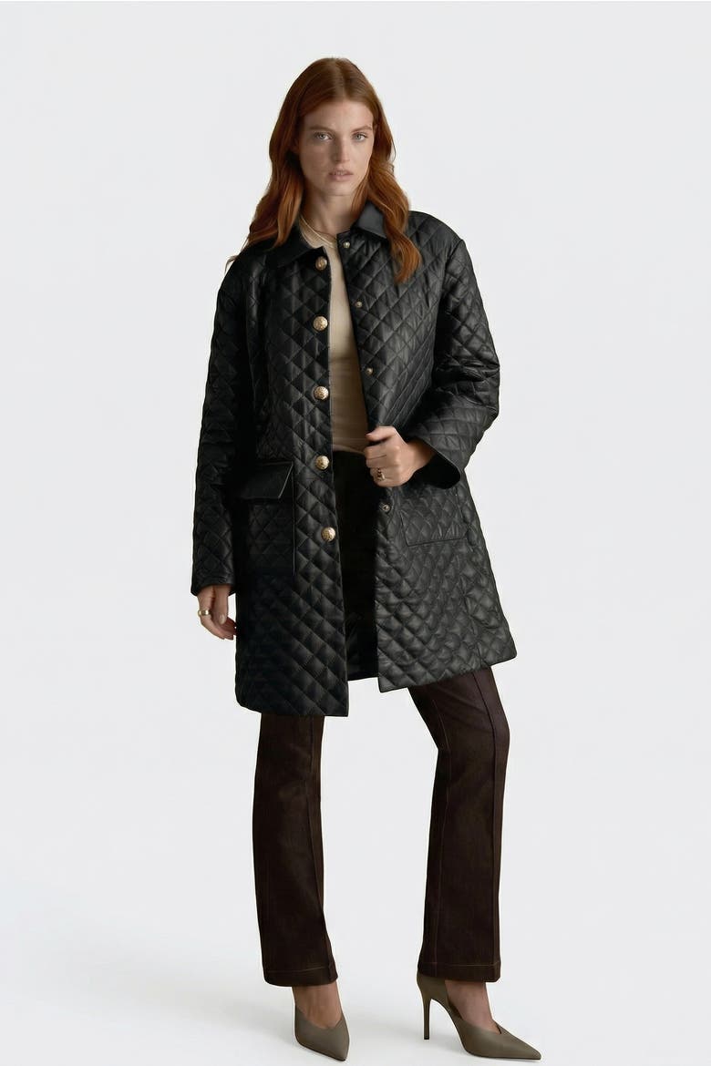 Holland Quilted Leather Coat, Alternate, color, Black