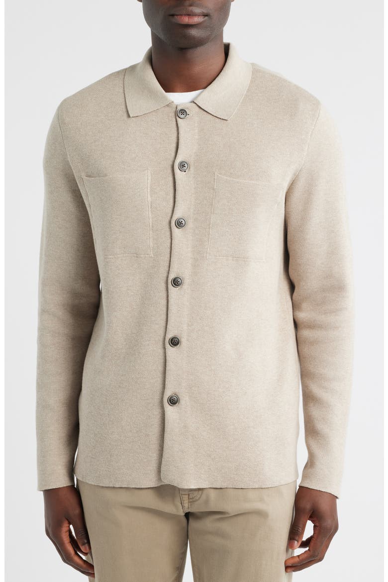 Cantor Knit Cotton Button-Up Overshirt, Alternate, color, TAN