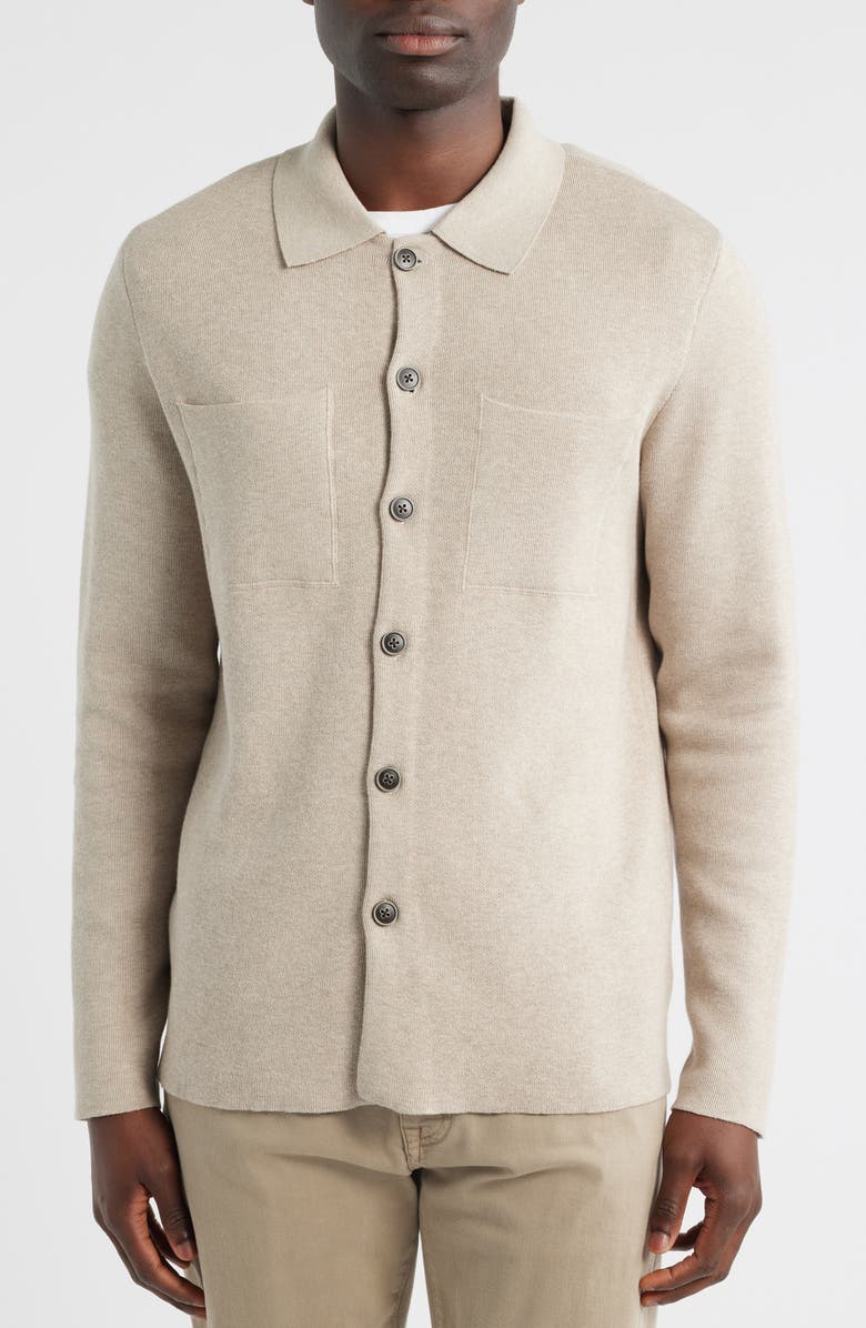 Robert Barakett Cantor Knit Cotton Button-Up Overshirt, Alternate, color, Tan