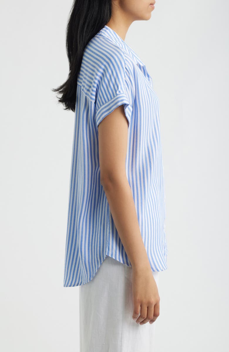 beachlunchlounge Kenzie Stripe Short Sleeve Button-Up Shirt, Alternate, color, Blue Ice