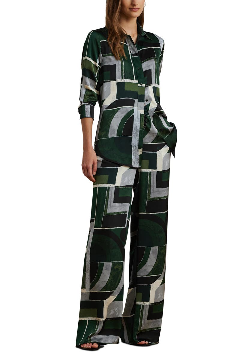 Lauren Ralph Lauren Classic Fit Geo Print Charmeuse Button-Up Shirt, Alternate, color, Black/ Green/ Cream