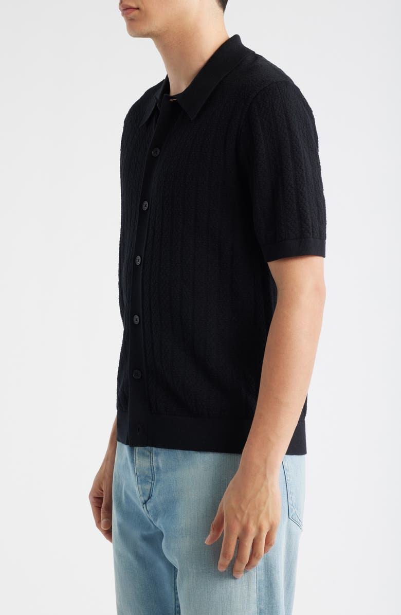 Wax London Tellaro Textured Wide Stripe Short Sleeve Cardigan, Alternate, color, Black