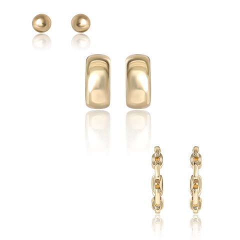Gold-Tone Stud and Hoop Earring Set