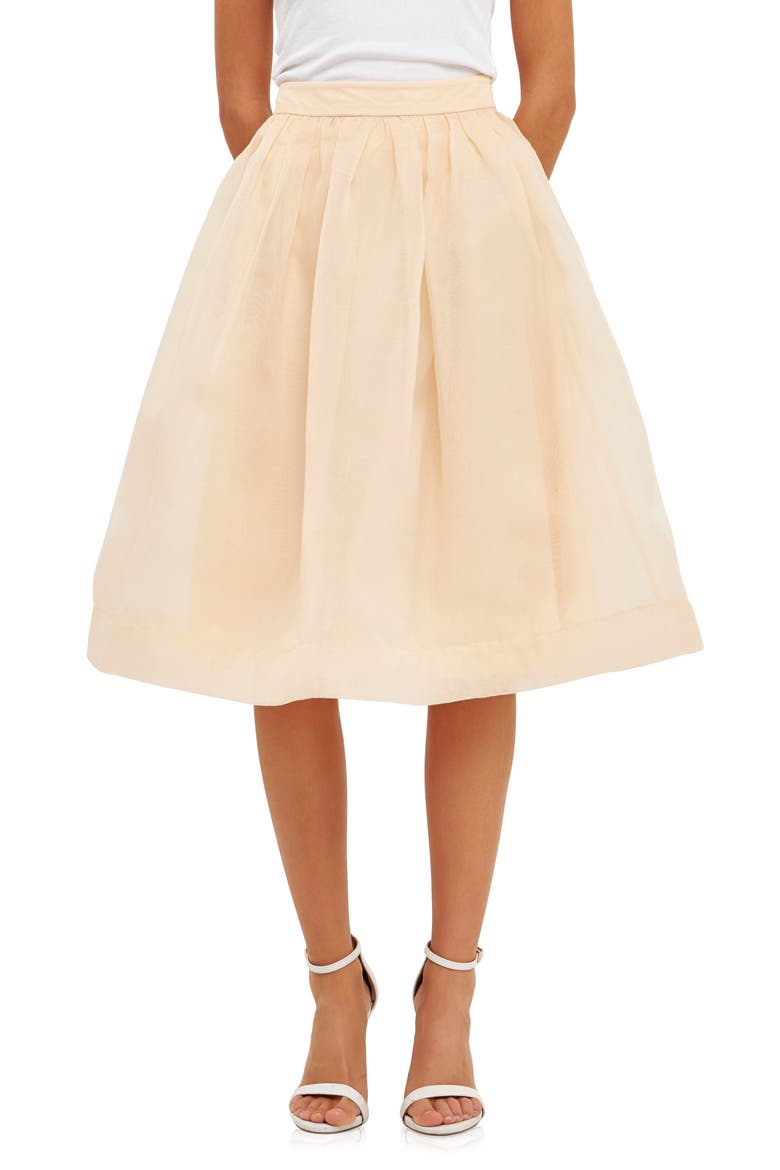 Organza Fit & Flare Midi Skirt, Main, color, CREAM
