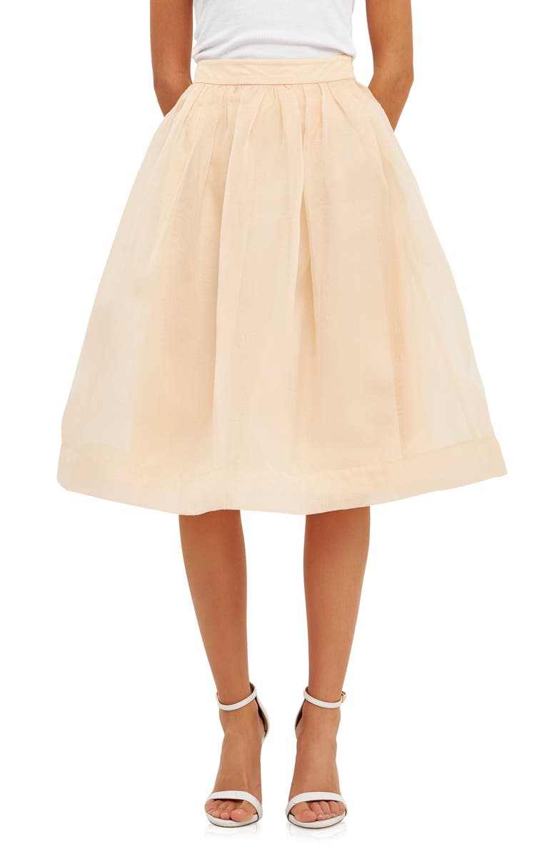 Endless Rose Organza Fit & Flare Midi Skirt, Main, color, Cream