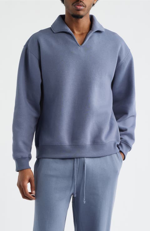Polo Collar Cotton Blend Sweatshirt