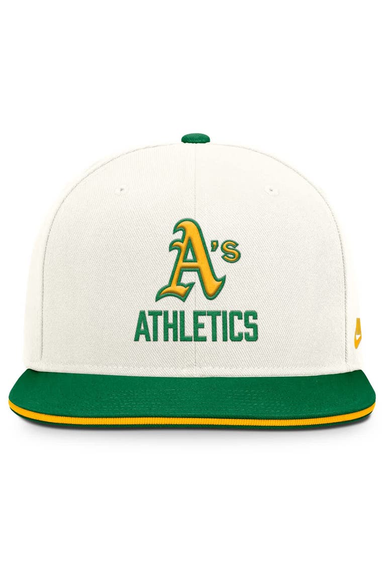 Men's Nike Cream/Green Athletics Cooperstown Pro Dri-FIT Snapback Hat, Alternate, color, Cream
