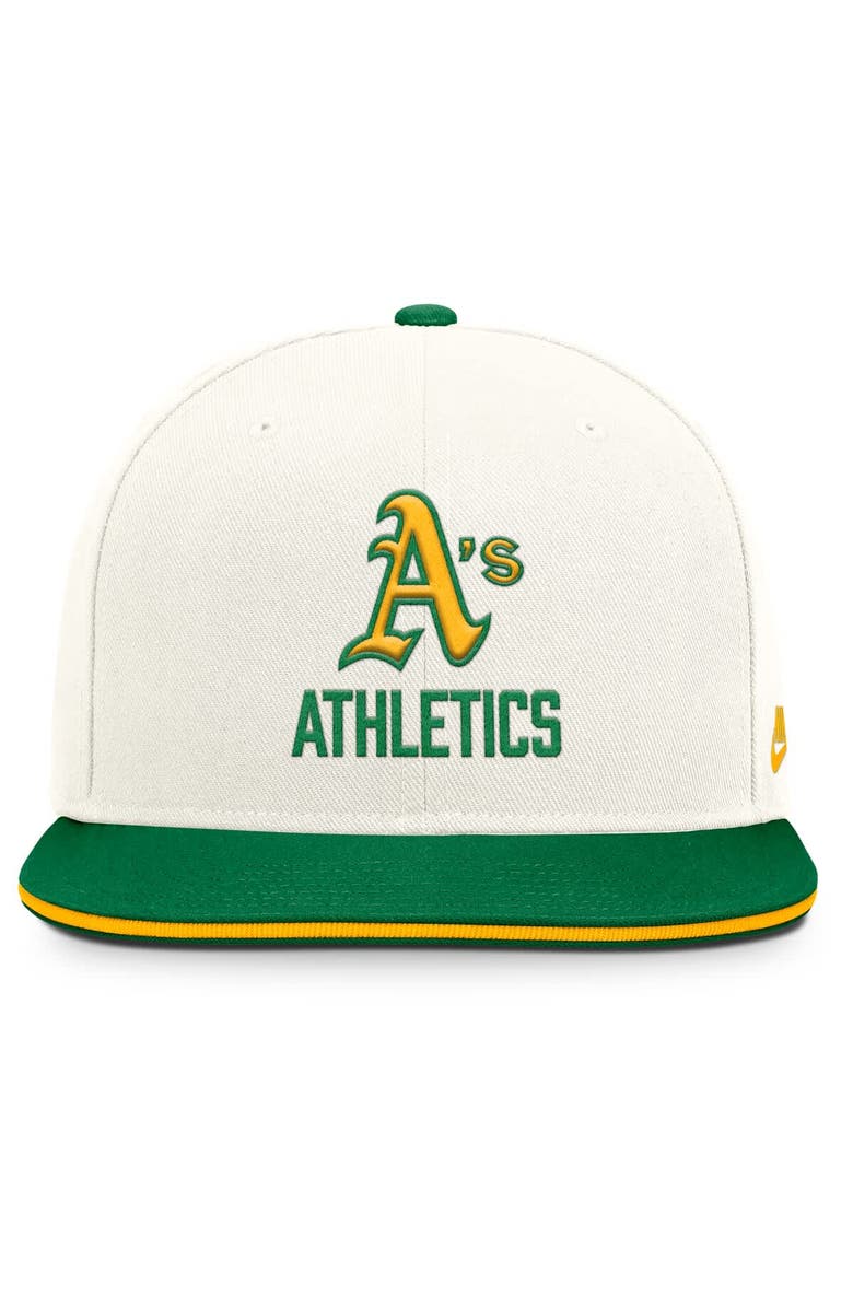 Nike Men's Nike Cream/Green Athletics Cooperstown Pro Dri-FIT Snapback Hat, Alternate, color, Cream