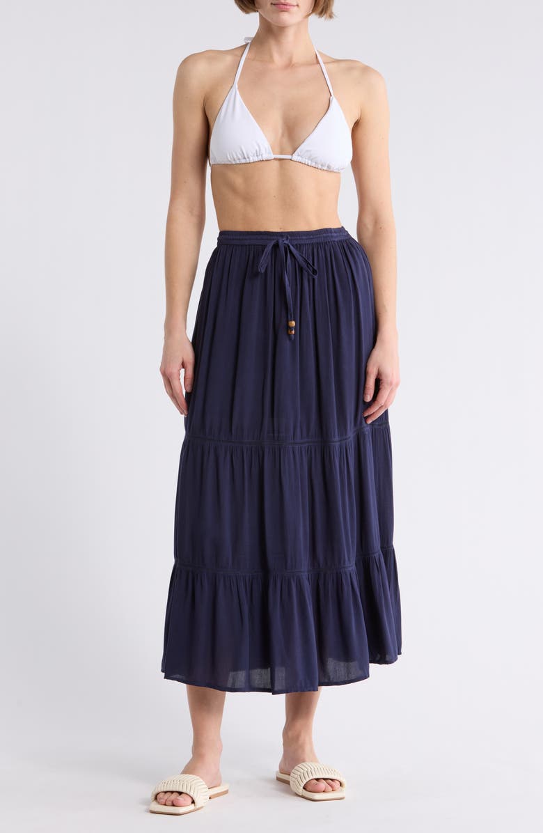 BOHO ME Tiered Maxi Cover-Up Skirt, Main, color, Midnight Blue