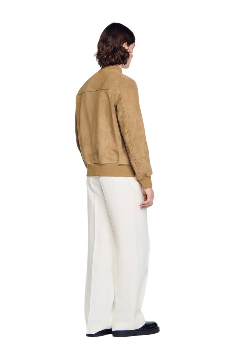 SANDRO Zip-up split leather jacket, Alternate, color, Cappucino