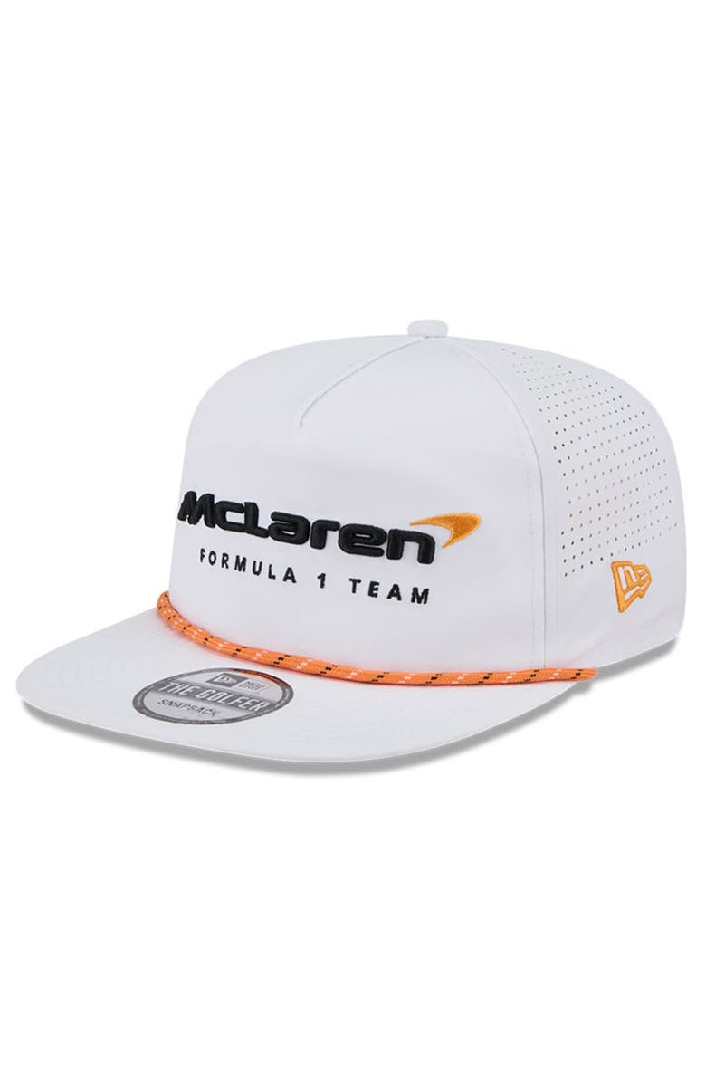 New Era Men's New Era White McLaren F1 Team Leisure Featherweight Perforated Rope Golfer Snapback Hat, Main, color, 