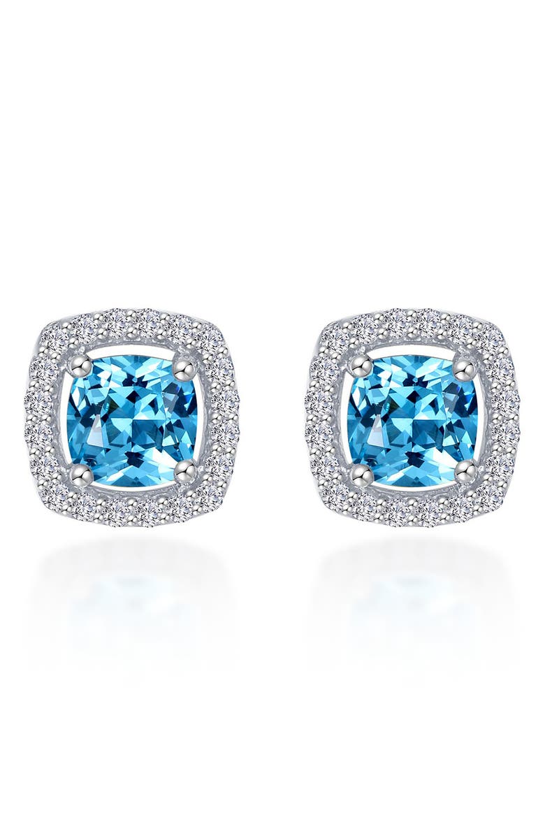 Lafonn Cushion Halo Stud Earrings, Main, color, Blue Topaz White
