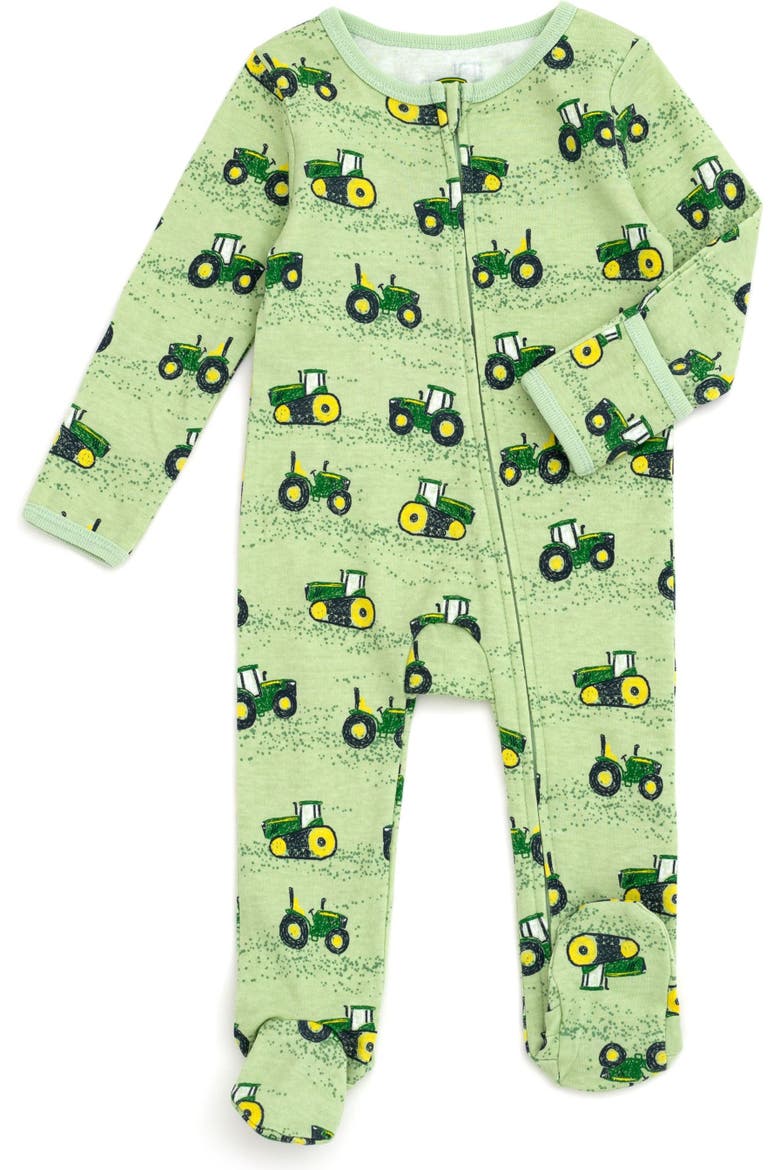 Zip-Up Footed Sleep N Play, Main, color, Light Green Track