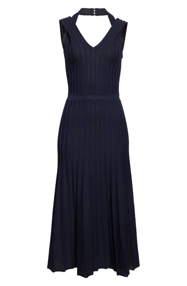 ST. JOHN Diagonal Knit Fit & Flare Dress, Alternate, color, Navy