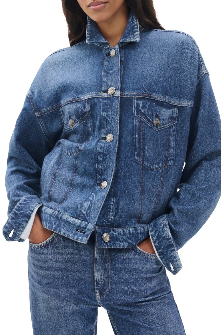 rb Miramar Trompe l'Oeil Faux Denim Terry Trucker Jacket, Main, color, ALMDA