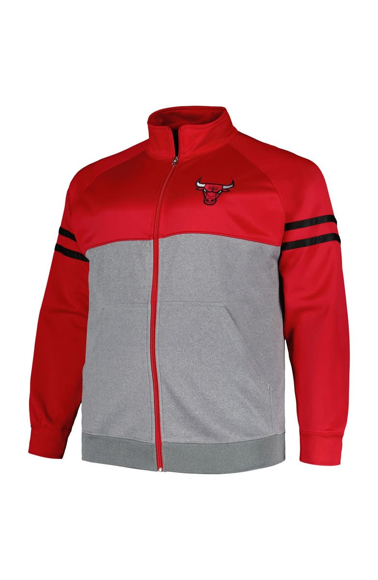 FANATICS Men's Fanatics Branded Red/Heather Gray Chicago Bulls Big & Tall Pieced Stripe Raglan Full-Zip Track Jacket, Alternate, color, Red