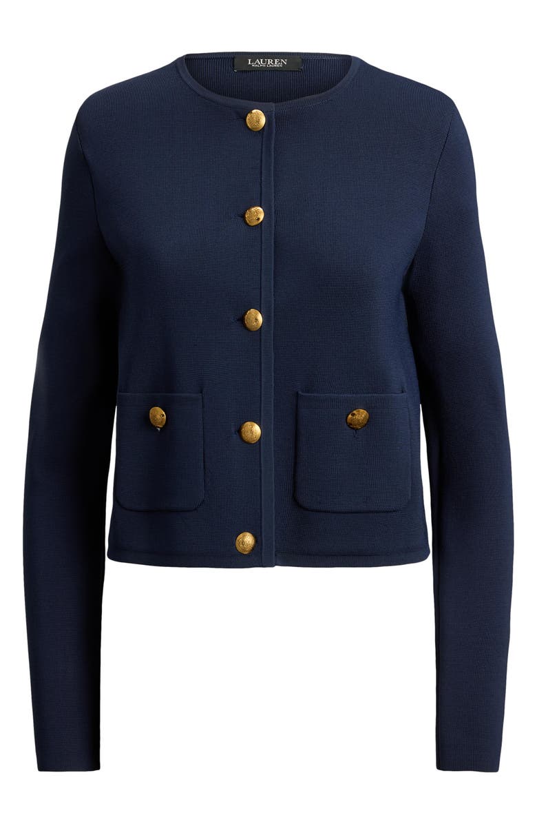 Lauren Ralph Lauren Crewneck Crop Sweater Jacket, Alternate, color, Lauren Navy