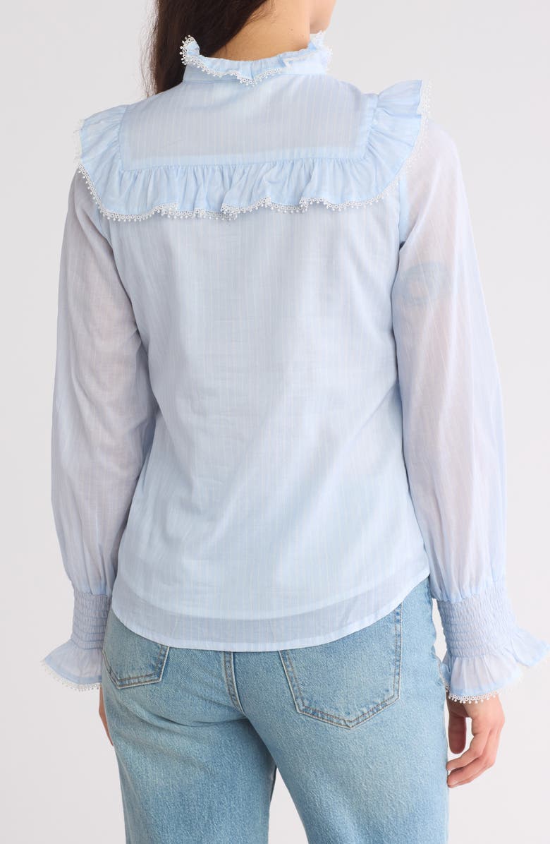 BY DESIGN Remi Ruffle Yoke Long Sleeve Button-Up Shirt, Alternate, color, Ancient Water/ White Stripe