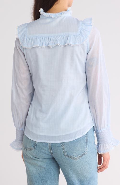By Design Remi Ruffle Yoke Long Sleeve Button-up Shirt In Blue