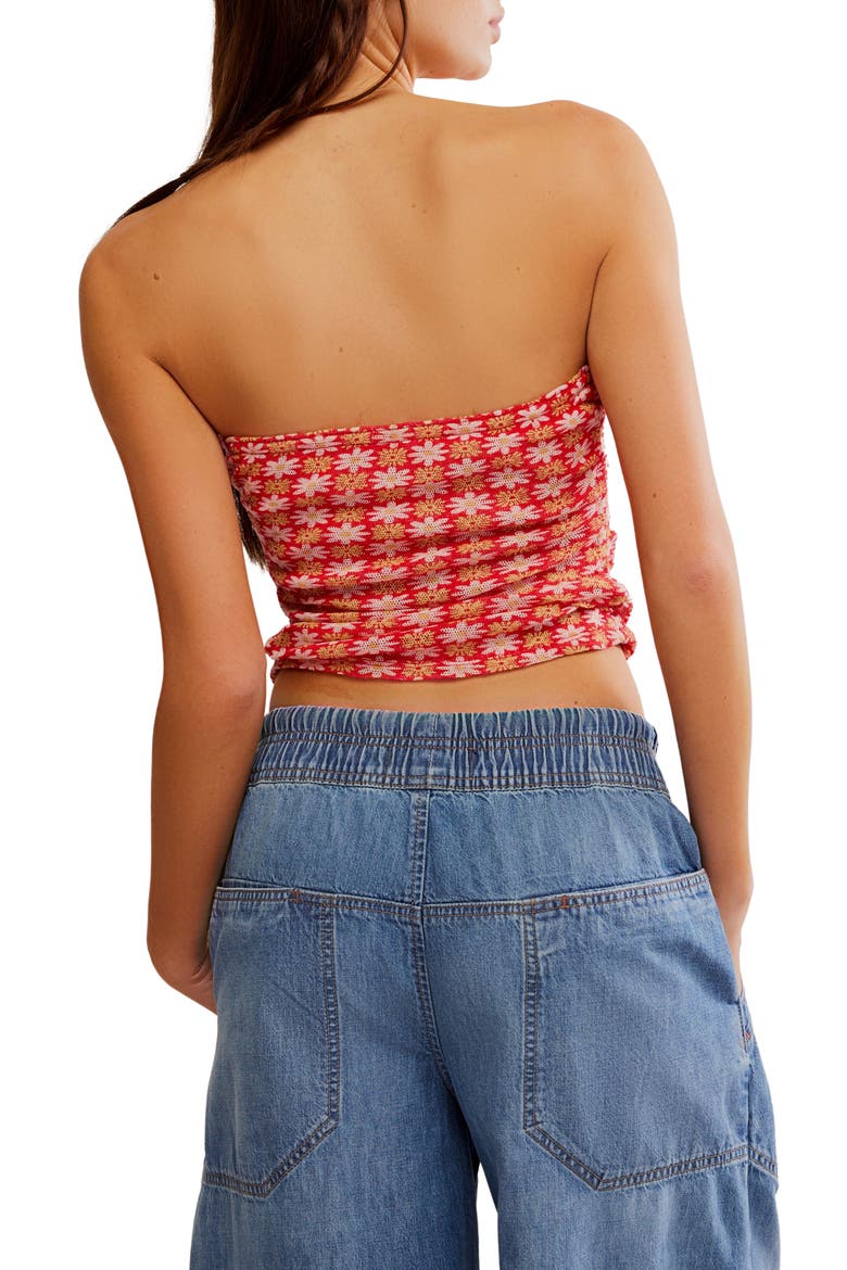 Boulevard Floral Cotton Knit Tube Top, Alternate, color, FLAME RED COMBO