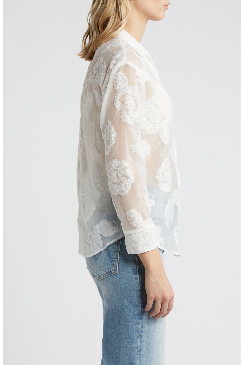 Liz Embroidered Floral Button-Up Shirt, Alternate, color, WHITE