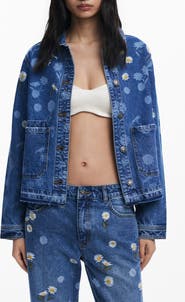 Desigual Floral Embroidered Denim Trucker Jacket