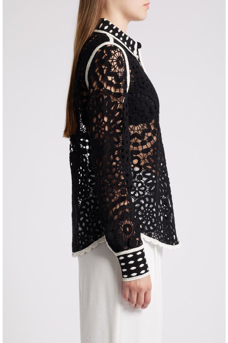 Wool & Cotton Lace Button-Up Shirt, Alternate, color, BLACK DARK
