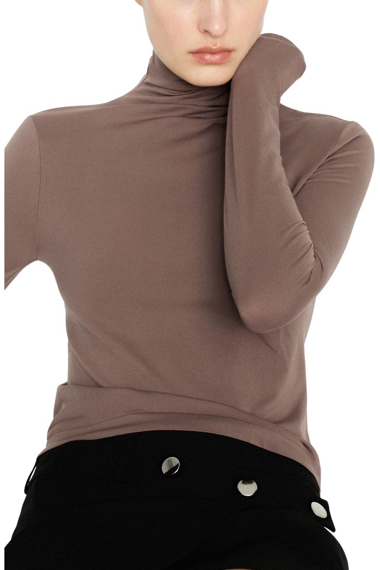 Seamless Turtleneck Top, Main, color, LIGHT/ PASTEL BROWN