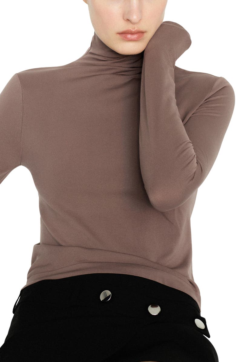 MANGO Seamless Turtleneck Top, Main, color, Light/ Pastel Brown