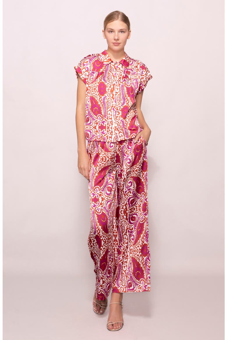 Satin Button-Up Shirt, Alternate, color, IVORY RED PAISLEY