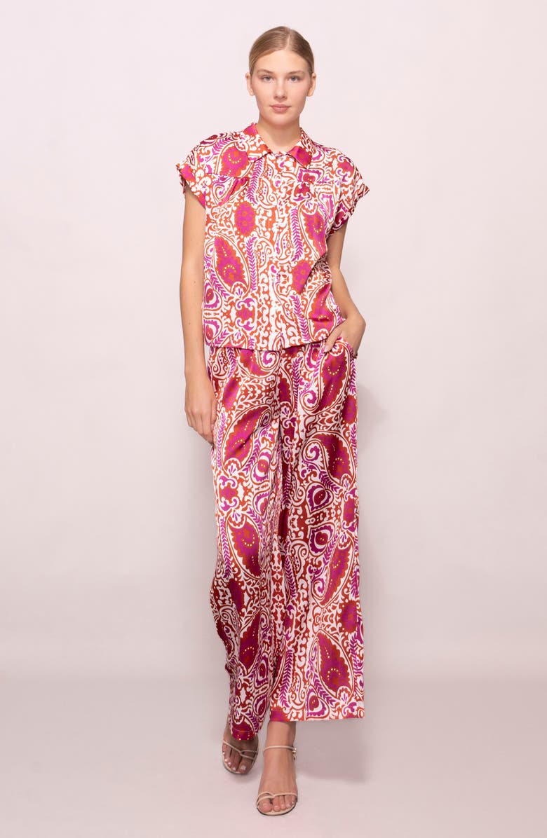 MELLODAY Satin Button-Up Shirt, Alternate, color, Ivory Red Paisley