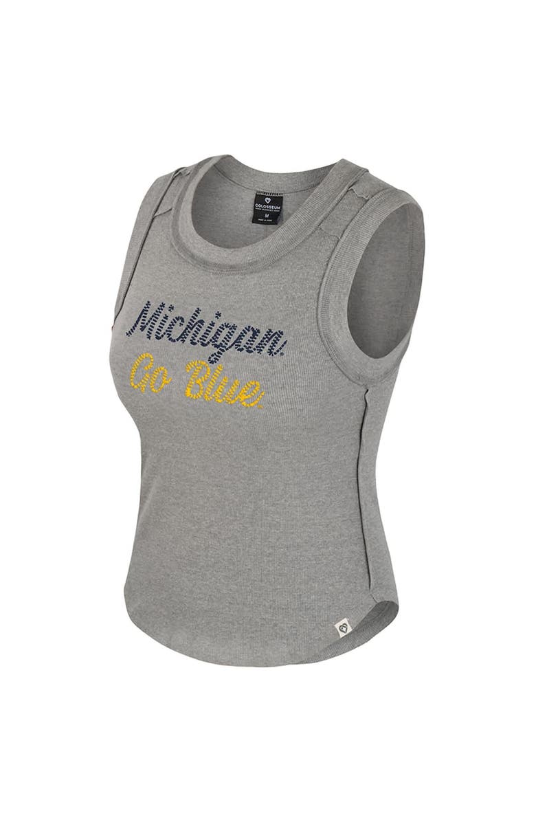 COLOSSEUM Women's Colosseum Heather Gray Michigan Wolverines Beach You Ribbed Tri-Blend Tank Top, Alternate, color, Heather Gray