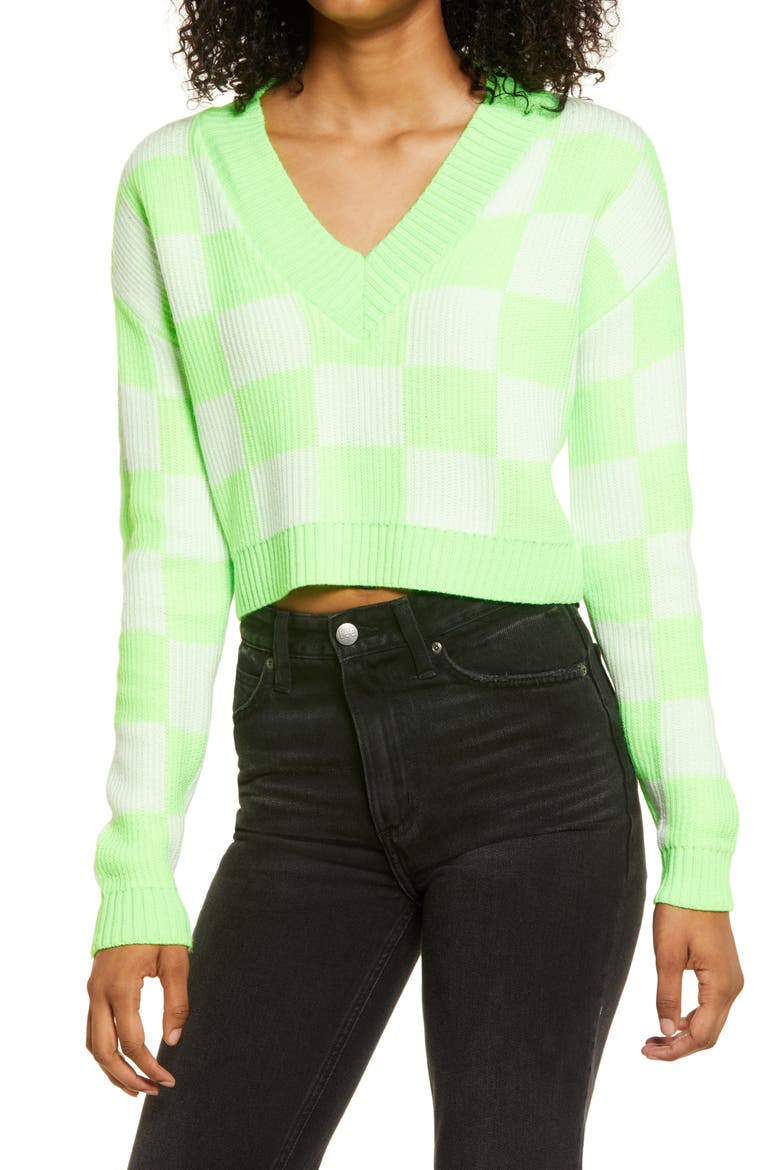 Check V-Neck Crop Sweater (Women) | Nordstrom