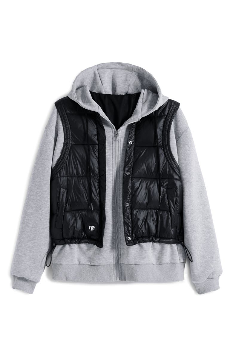 Desigual Layered Zip Hoodie, Alternate, color, Light Gray