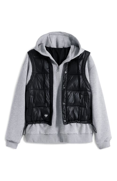 Desigual Layered Zip Hoodie In Gray