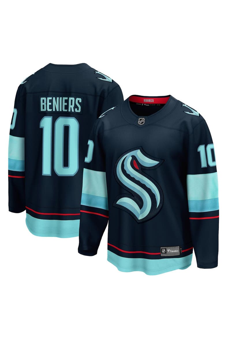 Men's Fanatics Matty Beniers Deep Sea Blue Seattle Kraken Premier Breakaway Player Jersey, Main, color, Navy