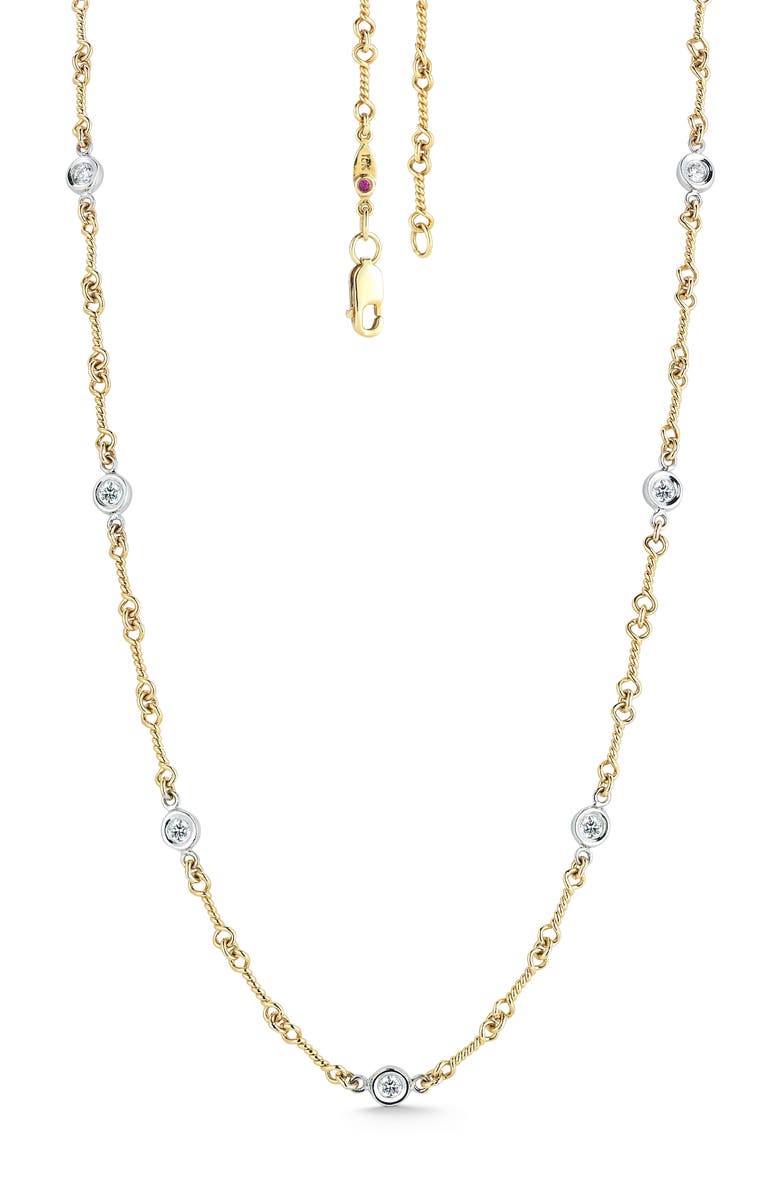 Roberto Coin Dogbone Diamond Station Necklace, Main, color, Yellow Gold