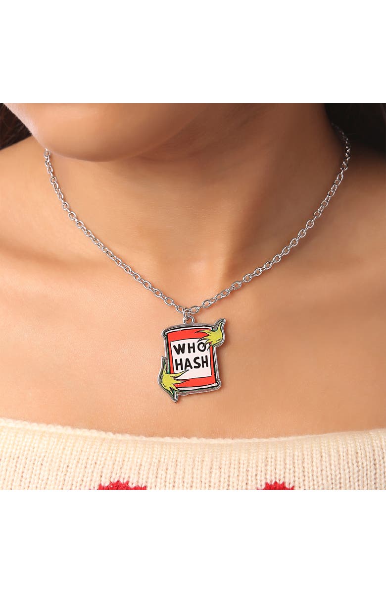 Dr. Seuss The Grinch Who Hash Necklace, 16"+3", Alternate, color, Red