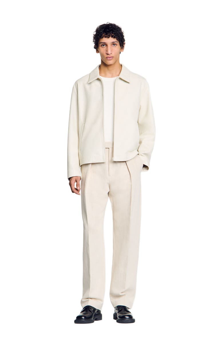 SANDRO Leather jacket, Alternate, color, Aluminum