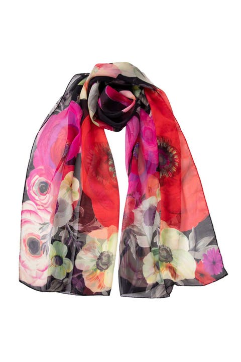 Neon Printed Silk Scarf, 100 % Silk buy Scarf, Floral Print, Women's Fashion Accessory