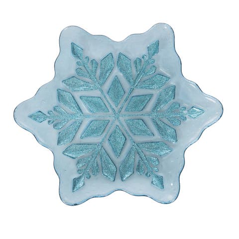 Icy Snowflake Glass Decorative Christmas Plate