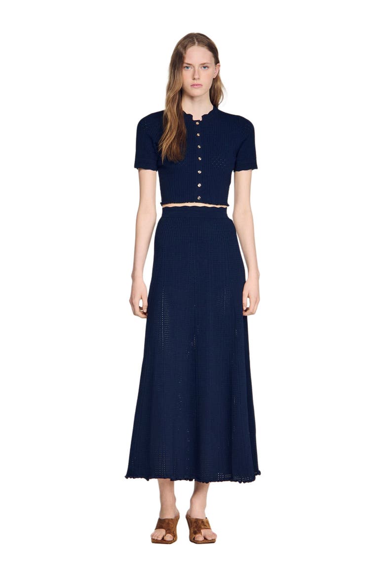 Pointelle knit maxi skirt, Alternate, color, Navy blue