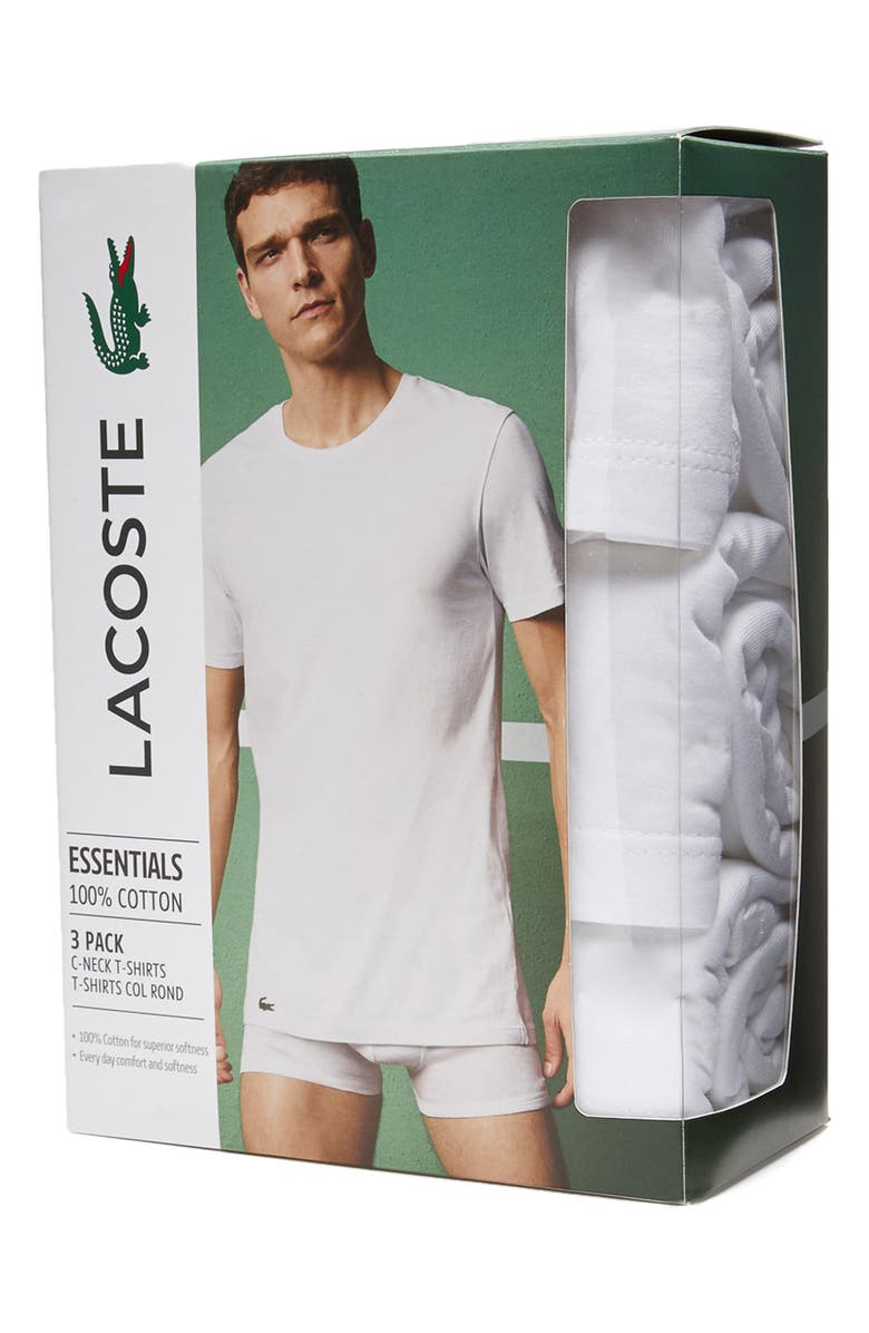 Lacoste 3-Pack Essentials Crewneck T-Shirts, Alternate, color, White